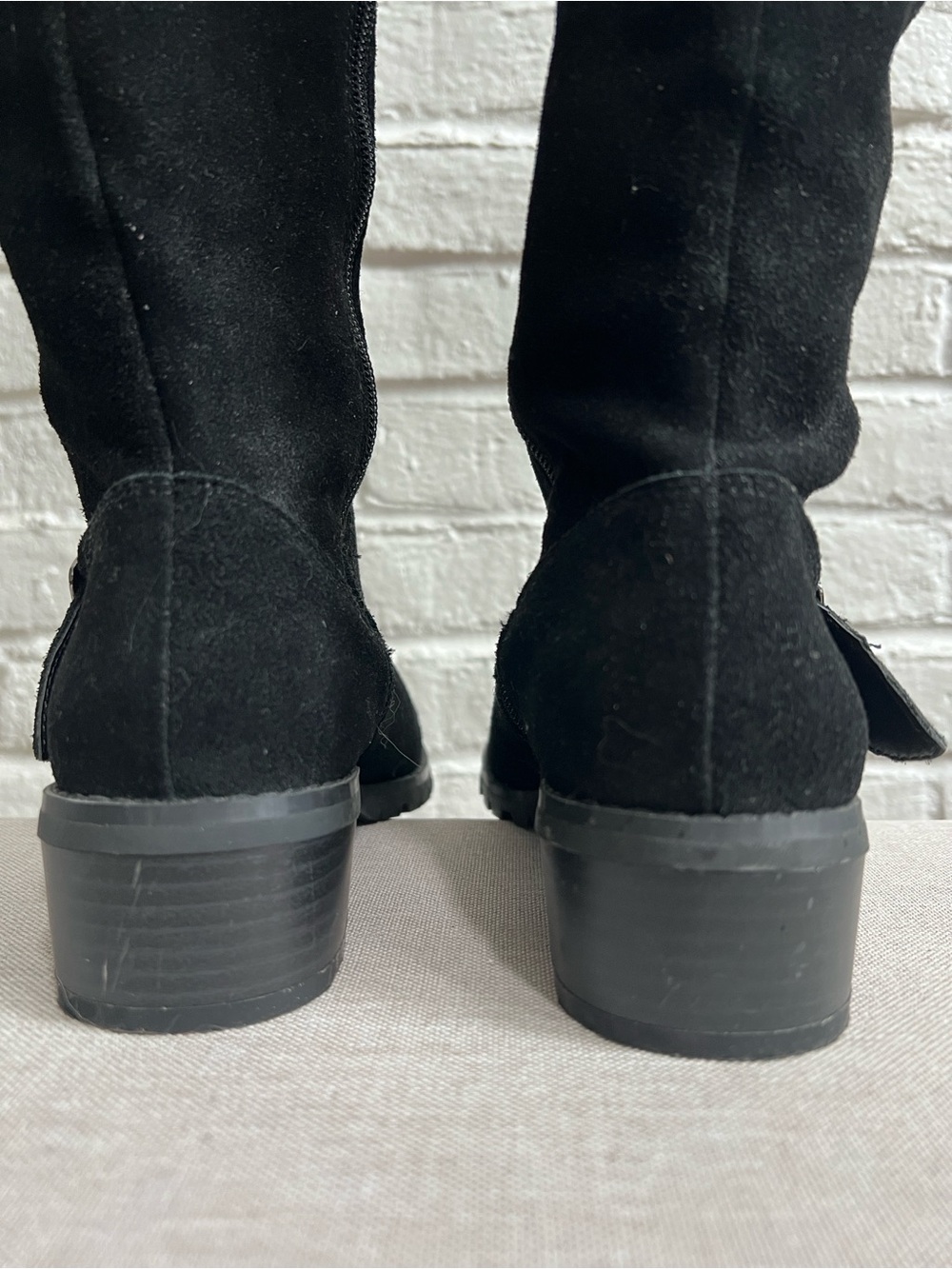 SOLE SOCIETY Black Suede Over the Knee Boots with Low heel Lug sole Buckles - Picture 7 of 16